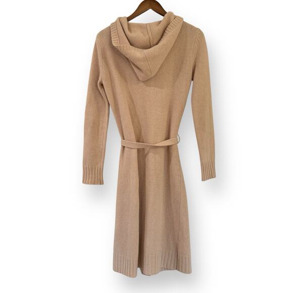 BCBG MAXAZRIA Tan Knit Button Up Belted Hooded Cardigan Sweater Size S Lambswool - Picture 4 of 10